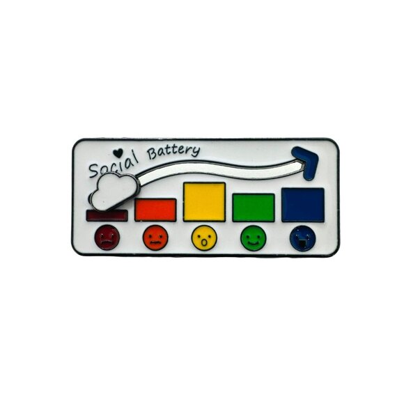 ⭐Social Battery Sliding Enamel Pin Badge Cute Mood Indicator Cartoon Rainbow New - Picture 5 of 5